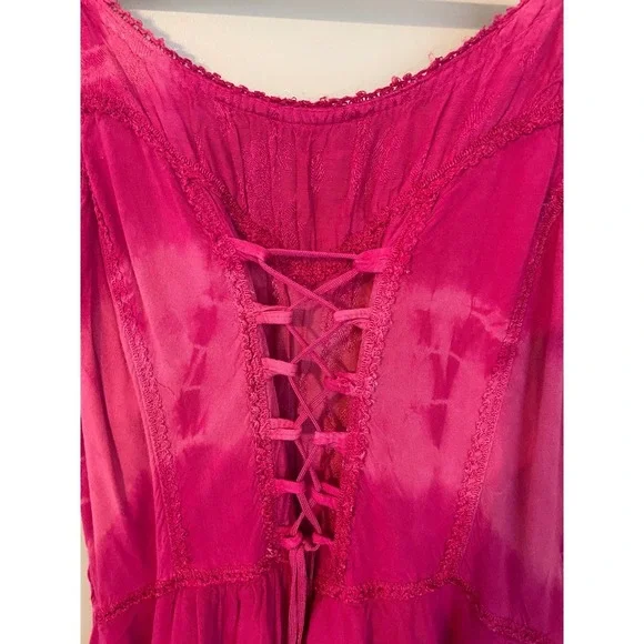 Art Collection Size S/M Pink TIe Dye Boho Fairy Corset Dress Layered Asym Hem - Picture 3 of 11